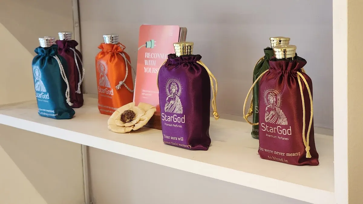 StarGod perfumes in satin gift pouches